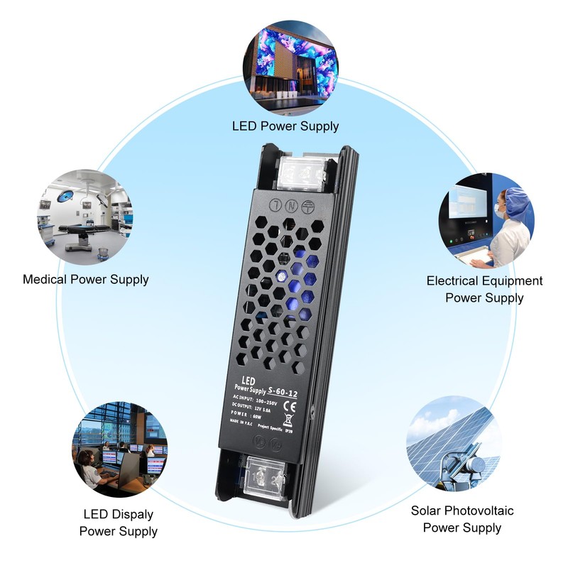 DC 12V 5A 60W Switching Power Supply, Universal Regulated AC
