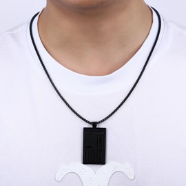 Dog Tag Cross Necklace for Men, USA American Flag Stainless Steel Pendant 24inch Box Chain Philippians 4:13 Black Motto Necklaces Bible Verse Christian Religious Jewelry