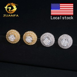 Fashion Luxury in America Warehouse Earring Jewelry Iced Out Hip Hop S925 Screw Back VVS1Round Brilliant Moissanite Stud EarringSize: 10mm, Color: Gold