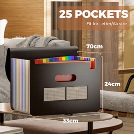 Document Folder A4, 25 Compartments Expanding Folder Sorting Folder Colourful File Organiser Accordion Design with Lid for Storing Papers Management Papers