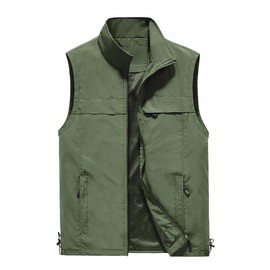 ceauros Men's Fishing Vest Utility Casual Lightweight Outdoor Vest Work Fish Photo Travel Sleeveless Jackets Vest(army green,S)