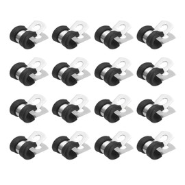 PATIKIL 1/4 Inch Cable Clamp, 16 Pack 304 Stainless Steel Rubber Cushioned Insulated Pipe Metal Clamp for Tube Pipe Hose Cable Wire Cord Installation