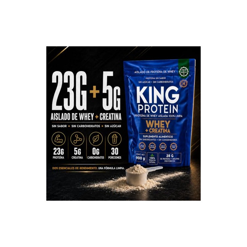 KING Protein Whey Isolate + Creatina en Polvo, 30 porciones,