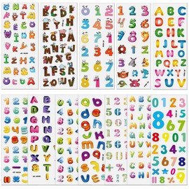 3D Puffy Stickers for Kids, 24 Sheets 500+ Animal Dinosaur Fruit Fish Number Letter Stickers for Goody Bag Stuffers Children Birthday Gfits (Letters and Numbers)