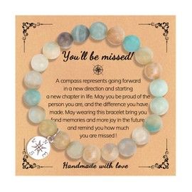 xuzhiyuan Natural Stone Compass Bracelet You Will Be Missed Farewell Going Away Goodbye Gifts Retirement Gifts for Friends Coworker Manager Boss Teacher Employee-Green