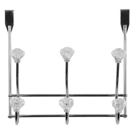 Home Basics Over the Door Chrome Hook Rack for Towels Robes with Crystal Knobs 7x11x4