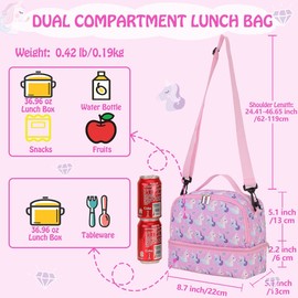 VX VONXURY Children's Lunch Bag, Lunch Bag for Boys and Girls, Insulated Lunch Box with Two Compartments and Removable Shoulder Strap for Women and Men, School, Office, Picnic (Unicorn)