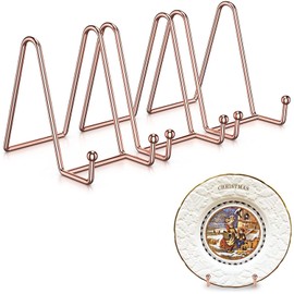 3 Pack Plate Stands for Display, 4.5 Inch Picture Stand Black Iron Easel Decorative Plate Holder Display Stand, Metal Photo Frame Stand for Decorative Dish, Book, Tablets, Tabletop Art (4.5 Inch, Rose Gold)