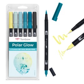 Tombow ABT Dual Brush Pen, Polar Glow, Pen with Two Tips, Perfect for Hand Lettering and Bullet Journal, Water-soluble, Set of 6 [ABT-6P-POLAR]