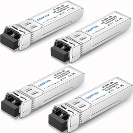 QSFPTEK 4 Pack 10GBASE-SR SFP+ Module 10G 850nm 300M DDM LC Port Multimode SFP+ Transceiver Compatible with Cisco SFP-10G-SR, Ubiquiti UF-MM-10G, Netgear, Mikrotik, D-Link, Supermicro, Linksys