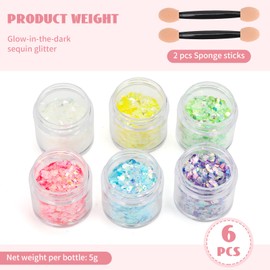 CharmBurst 6 Farben Set Festival Glitzer Gesicht Body, Fluoreszierende Schminke Kinder, Glitzerpulver Zum Basteln, Glow In The Dark Farbe, Schwarzlicht Party Make-Up Glitzer