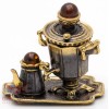 Brass Amber Figurine souvenir of Russian Samovar Teapot set souvenir