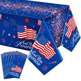 Buryeah 6 Pcs 4th of July Plastic Tablecloth 54 x 108 Inch Patriotic Tablecloth Decoration Red White Blue American Flag Rectangular Table Covers for Memorial Veterans Independence Day Party Supplies