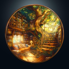 Puzzle 1000 Pieces Adults, Classic Puzzles Rounds, Tree House Bookstore, 67.5 x 67.5 cm Jigsaw for Adults, Blue Paper Card, Irregular Unique Puzzle for Family Friends