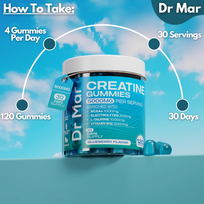 Dr Mar 120 Premium 5000mg Creatine Monohydrate Gummies + 1000mg
