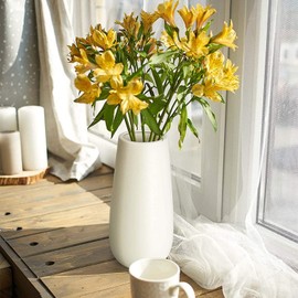 Ceramic Vases - 8 Inch Minimalism Style Flower Vase, Elegant Vase for Mantel, Fireplace, Table, Living Room, Home Decoration