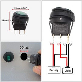 Lightronic Waterproof Round Rocker Switch On-Off Control 12V 20 Amp 3 Pins Green Led Switch(5PCS, Green)