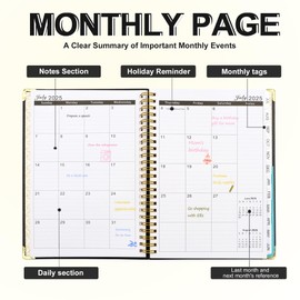 Calendar Planner 2025, Black To Do List Notebook, A5 Academic Planner 2025, Jan 2025- Dec 2025 Monthly Planner, 25 Planner Weekly and Monthly with Tabs, Back Pocket (Black)