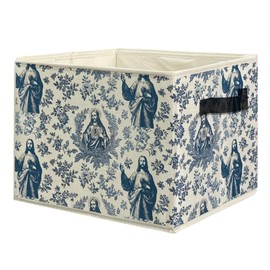 uinwk Chinoiserie Christian Jesus Storage Bins, Vintage Blue Toile Jesus Religious Collapsible Storage Box Laundry Basket with Handle for Home Bedroom Bathroom Office Clothes Toys Books