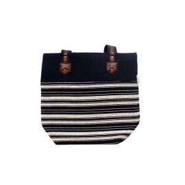 Cool Yak Eco-Friendly Himalayan Jute Women Tote Bag:  Office, Travel, Beach & Grocery - Blue (Multi-Color Stripes)