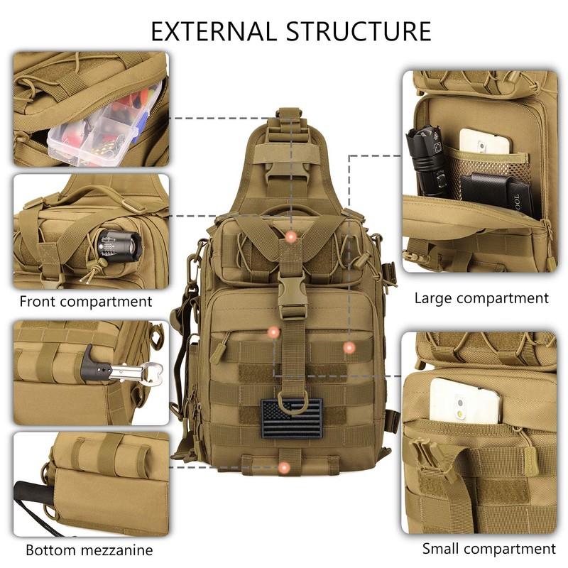 Protector Plus Tactical Sling Bag Military MOLLE Crossbody Pack Chest