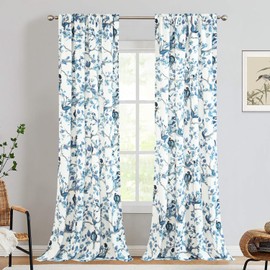 Leeva Bird Print Living Room Curtains,Light Filtering Privacy Drapes 2 Panels Set for Bedroom, Elegant Plants Pattern Window Treatments for Craft Room, 52 x 84 Inches, Rod Pocket