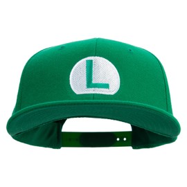 e4Hats.com Mario Luigi Wario Waluigi Symbol Embroidered 6 Panel High Profile Structured Snapback - Kelly OSFM