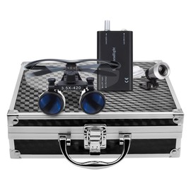 3.5X 420mm Surgical Binocular Loupes Head Light Blue Aluminum Box Magnifiers by NNSKI (Black)
