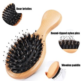 Boar Bristle Mini Hair Brush Nylon Hair Brush Travel Detangling Paddle Brush for Curly Fine Straight Wet Dry Hair
