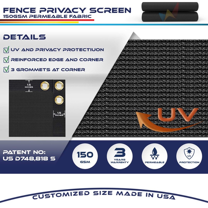 Windscreen4less 6' x 25' Privacy Fence Screen in Black with