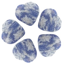 Crocon 5 Pcs Sodalite Heart Stone 25mm Mini Heart Shape Gemstone Puff Stones Set 400+ Carats Pocket Crystal Healing Tumble Collection Palm Worry Stone Good Luck Meditation Gift Craft Home Decor