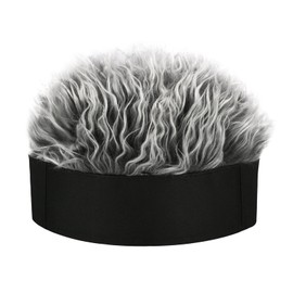 Frosted Tips Wig Novelty Hat with Hair for Men Spiked Hair Wig Funny Beanie Hats for Women Grey