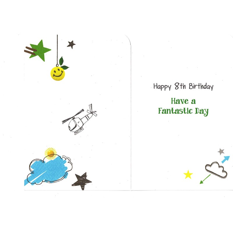 Jonny Javelin Boy Age 8 Birthday Card - Parachuting