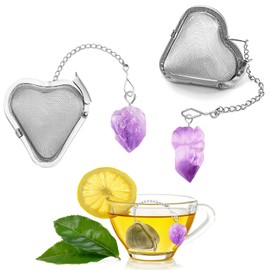 Teaknowbest Stainless Steel Tea Infuser with Amethyst Pendant - Loose Leaf Tea Strainer, Reusable Tea Steeper for Herbal/Green Tea, gifts for tea lovers (2 Amethyst)
