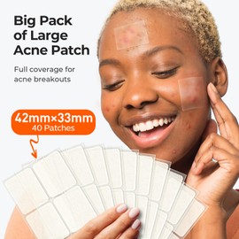 TKTK TKTK Large Pimple Patches (5 Sizes, 92 Patches), Hydrocolloid Acne Patches, XL Zit Patches for Face, Forehead, Chin, Nose, Body, Back, Chest, Rectangular, Square, and Dot Hydrocolloid Bandages