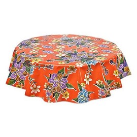 Round Freckled Sage Oilcloth Tablecloth in Hawaii Orange - You Pick The Size!