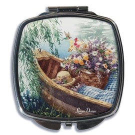 Lissom Design Compact Mirrors - Double Sided 2X-Magnifing Square Travel Mirror for Pocket Purse, 2.63-Inch, Lakeside Breeze