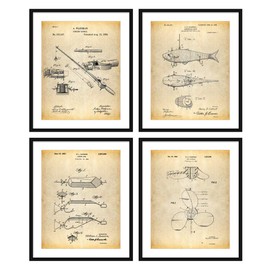 Bestbuddy Pet 8X10 Unframed Fishing Rod Reel Artificial Bait Spoon Lure Boat Propeller Patent Poster Set of 4 Fisherman House Decor Cabin Art Vintage N049