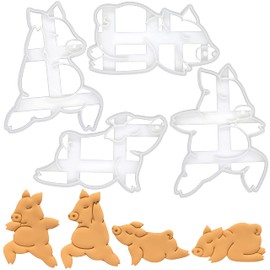 Set of 4 Yoga Pig Cookie Cutters (Warrior Pose 1, Pose 2, Balasana, and Upward Facing), 4 Pieces - Bakerlogy