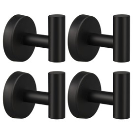 Mdvora 4 Pack Towel Hooks, Robe Hook, Bathroom Coat Hook Wall Mounted, SUS304 Stainless Steel Bathroom Hooks, Towel Hook for Bedroom Kitchen Hotel Office(4 Pack Matte Black)