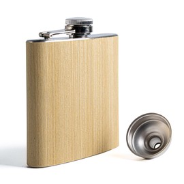 SPDYCESS Stainless Steel Hip Flask Wooden 6 oz Men's Hip Flask with Funnel Portable Hip Flask from Alcohol Gift for Hiking Climbing Fishing