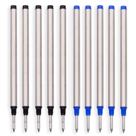5 Pack Blue + 5 Pack Black - Compatible for Mont Roller Pen Refills -Black and Blue Color - Fit for Capped Rollerball Pens, (Set of 10) (Medium Tip Blue and Black)