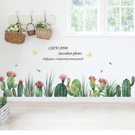 Cartoon Cactus Succulent Wall Stickers, sacinora Tropical Green Plants Wall Decals Removable Vinyl Peel and Stick for Living Room Bedroom Nursery Kitchen Skirting Board Art Decorations