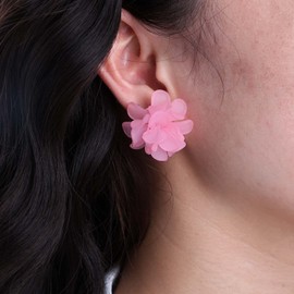 Inateannal Boho Pink Resin Flower Earrings Acrylic Flower Stud Earrings Vintage Large Flower Earrings Acrylic Tiered Petal Earrings Jewelry for Women and Girls