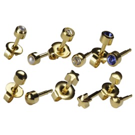 Ear Piercing Earrings 6 Pairs of 4mm 16ga Thick Post Gold Studex Studs Hypoallergenic