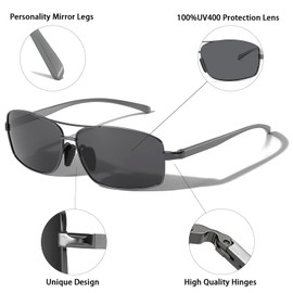 aisswzber Ultra Lightweight Aluminum-Magnesium Polarized Sunglasses for Men Women Rectangular UV400 Protection, Gunmetal&grey, Gunmetal&Grey