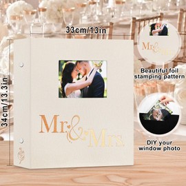 Lanpn Wedding Photo Album 4x6 1000 Pocket Photos Slip in, Linen Cover Large Capacity Newlywed Marriage Window Album Hold 1000 Horizontal Vertical Photos (Mr & Mrs, Beige)
