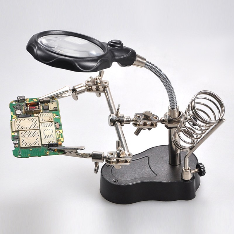 Magnifying Glass Soldering Station Professional LED Lamp Magnifier with Auxiliary