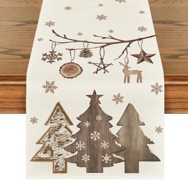 Artoid Mode Plank Trees Deer Ball Christmas Table Runner, Seasonal Winter Xmas Kitchen Dining Table Decoration for Home Party Decor 40x240 cm