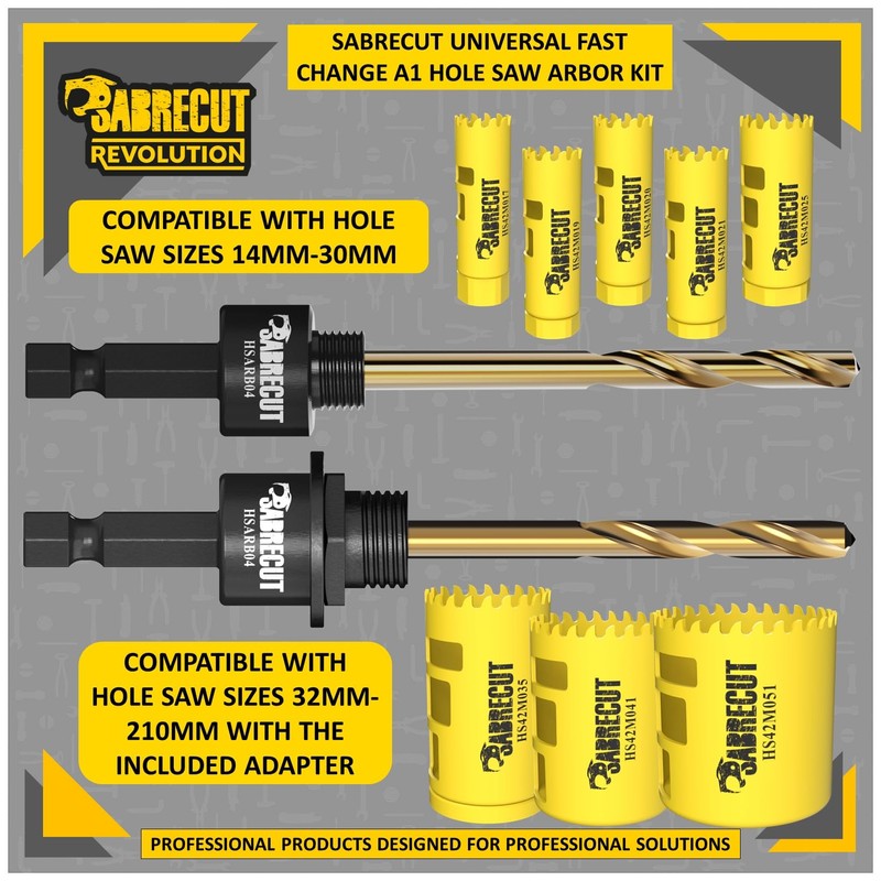 4 x SabreCut HSARB04K1 Universal A1 Fast Change Hole Saw